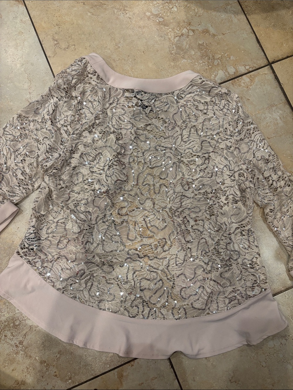 R&M Richards ASL Pale Blush Lace & Sequin Open Front Jacket Wedding Event - Picture 8 of 8